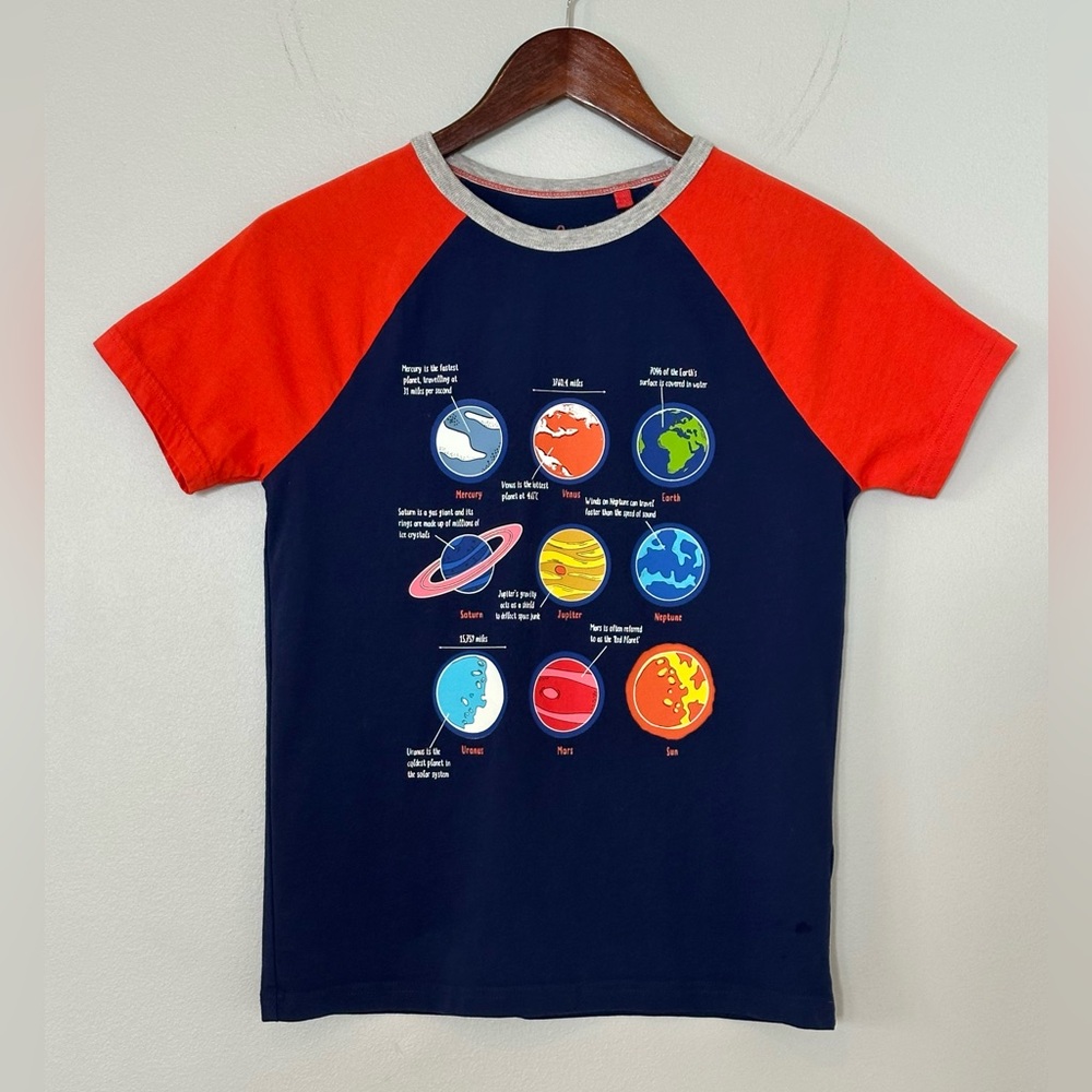 Mini Boden Solar System Tee - Red and Navy & Orange. Boys 11-12y